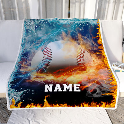 Personalized Baseball Blanket Fire Water A Nice Night American Flag Printed 3D Sport Lover Kids Men Women Birthday Christmas Customized Fleece Blanket | siriusteestore