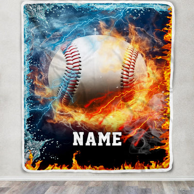 Personalized Baseball Blanket Fire Water A Nice Night American Flag Printed 3D Sport Lover Kids Men Women Birthday Christmas Customized Fleece Blanket | siriusteestore