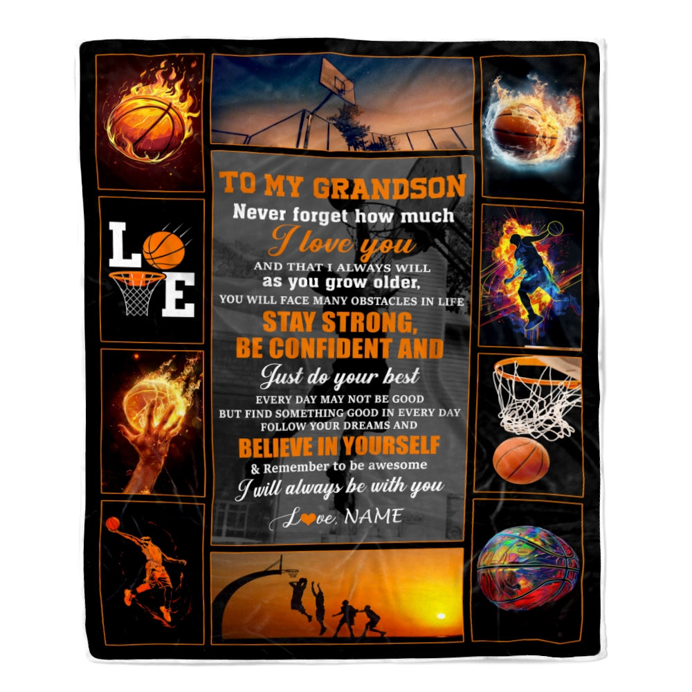 Personalized Basketball To My Grandson Blanket From Grandma Grandpa Stay Strong Be Confident Believe In Yourself Birthday Graduation Customized Fleece Blanket | siriusteestore