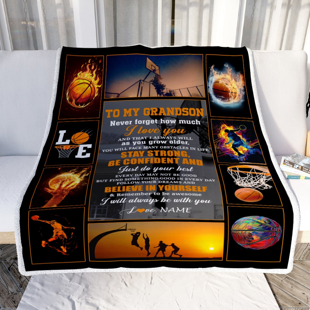 Personalized Basketball To My Grandson Blanket From Grandma Grandpa Stay Strong Be Confident Believe In Yourself Birthday Graduation Customized Fleece Blanket | siriusteestore