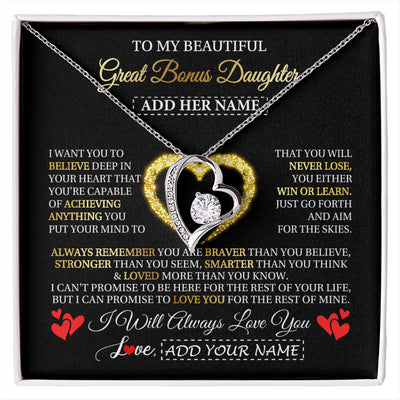 Forever Love Necklace 14K White Gold Finish | 1 | Personalized Beautiful Gift For Bonus Daughter From Step Mom Dad Graduation Necklace Great Stepdaughter Gifts Birthday Christmas Custom Gift Box Message Card | siriusteestore