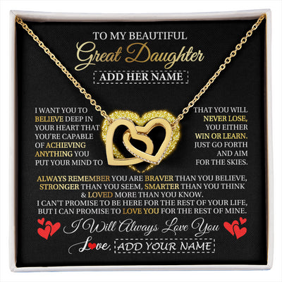 Interlocking Hearts Necklace 18K Yellow Gold Finish | 1 | Personalized Beautiful Gift For Daughter From Mom Dad Mother Graduation Necklace Great Daughter Gifts Birthday Christmas Customized Gift Box Message Card | siriusteestore