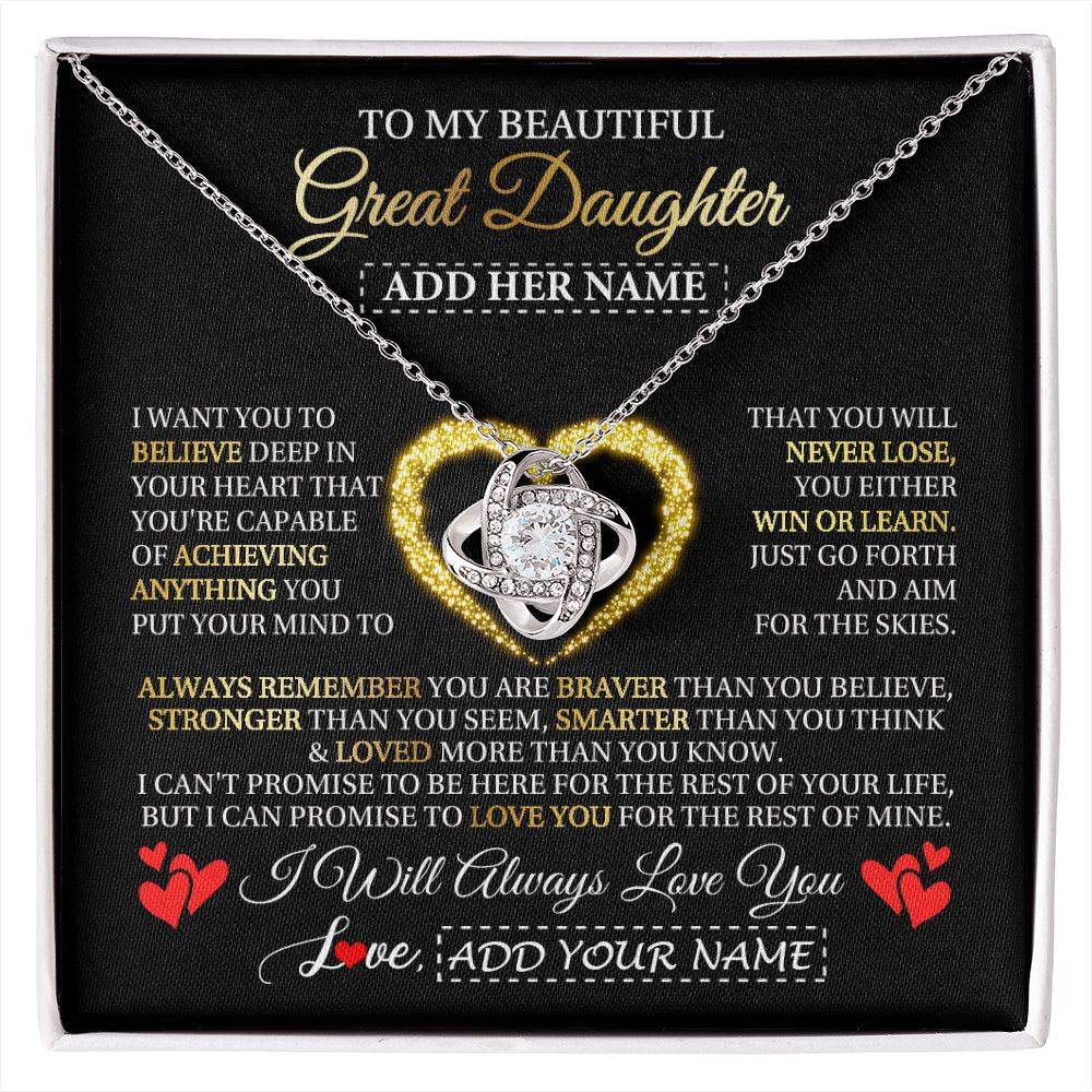 Love Knot Necklace 14K White Gold Finish | 1 | Personalized Beautiful Gift For Daughter From Mom Dad Mother Graduation Necklace Great Daughter Gifts Birthday Christmas Customized Gift Box Message Card | siriusteestore