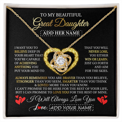 Love Knot Necklace 18K Yellow Gold Finish | 1 | Personalized Beautiful Gift For Daughter From Mom Dad Mother Graduation Necklace Great Daughter Gifts Birthday Christmas Customized Gift Box Message Card | siriusteestore