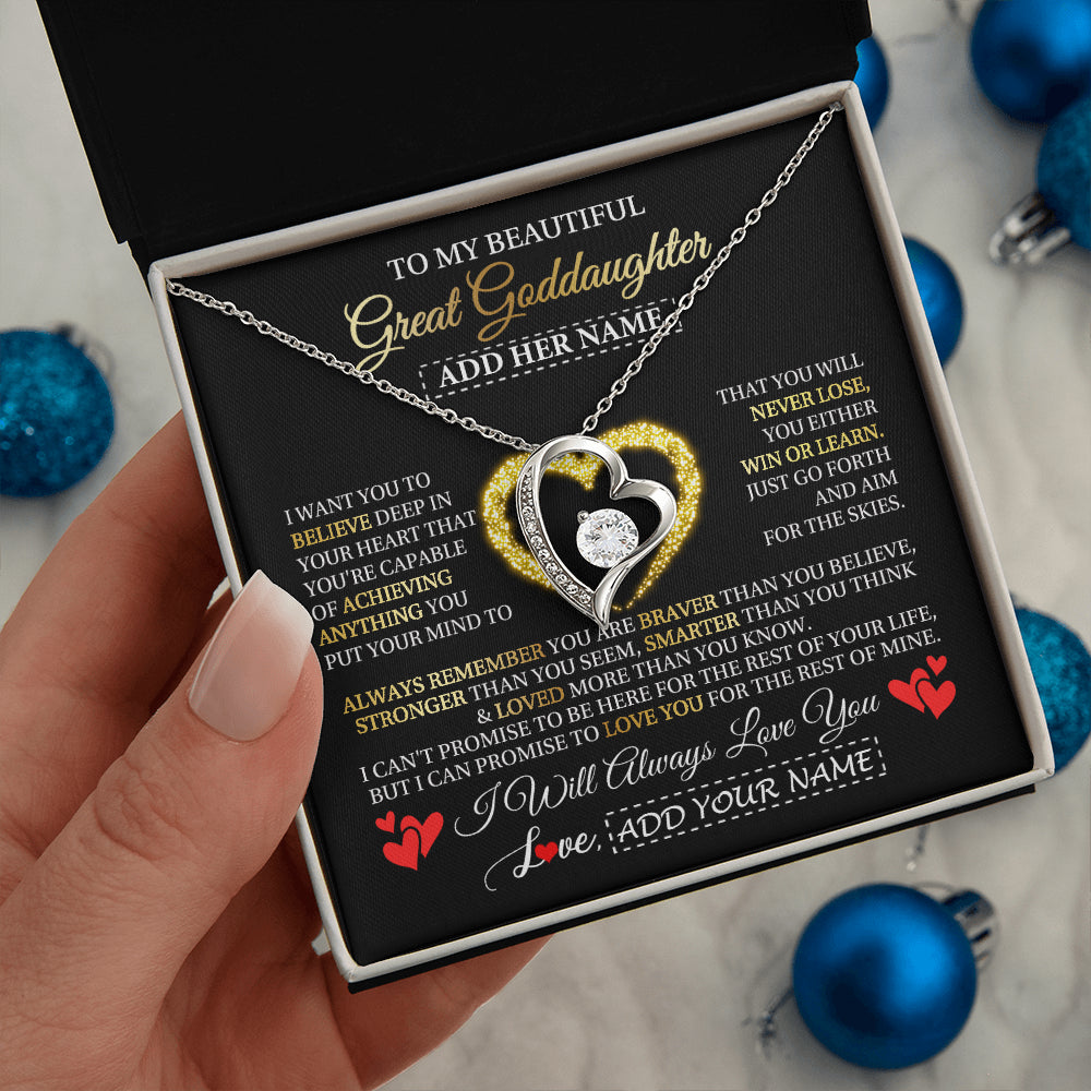 Forever Love Necklace 14K White Gold Finish | 2 | Personalized Beautiful Gift For Goddaughter From Godmother Graduation Necklace Great Goddaughter Gifts Birthday Christmas Customized Gift Box Message Card | siriusteestore