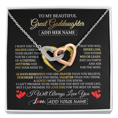 Interlocking Hearts Necklace Stainless Steel & Rose Gold Finish | 1 | Personalized Beautiful Gift For Goddaughter From Godmother Graduation Necklace Great Goddaughter Gifts Birthday Christmas Customized Gift Box Message Card | siriusteestore