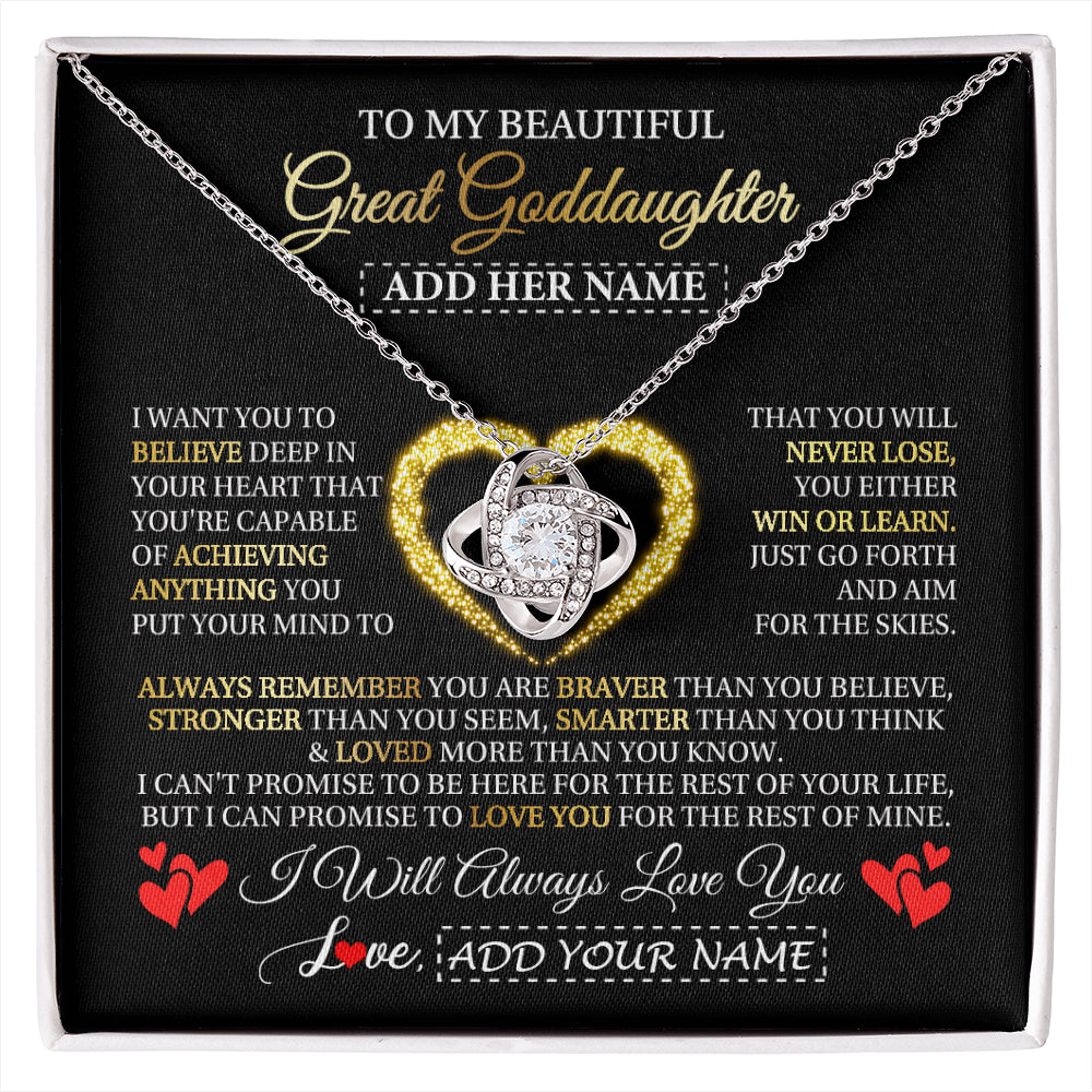 Love Knot Necklace 14K White Gold Finish | 1 | Personalized Beautiful Gift For Goddaughter From Godmother Graduation Necklace Great Goddaughter Gifts Birthday Christmas Customized Gift Box Message Card | siriusteestore