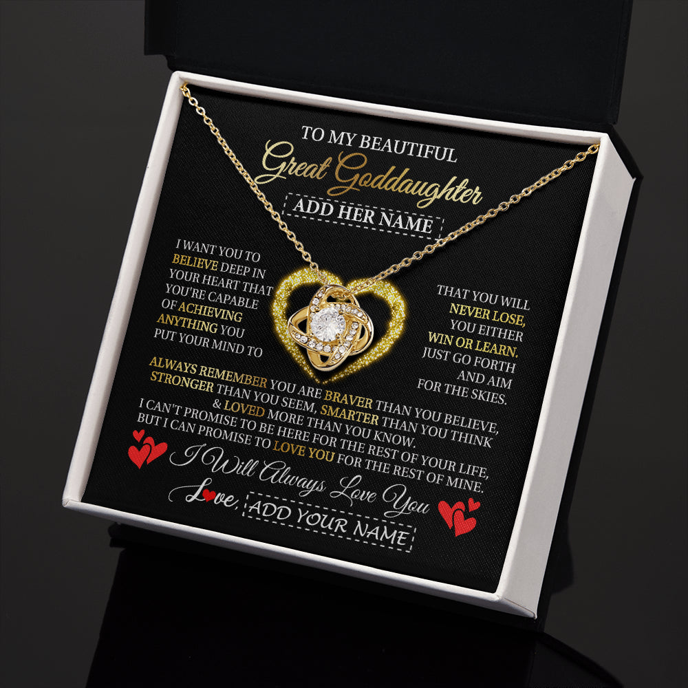 Love Knot Necklace 18K Yellow Gold Finish | 2 | Personalized Beautiful Gift For Goddaughter From Godmother Graduation Necklace Great Goddaughter Gifts Birthday Christmas Customized Gift Box Message Card | siriusteestore