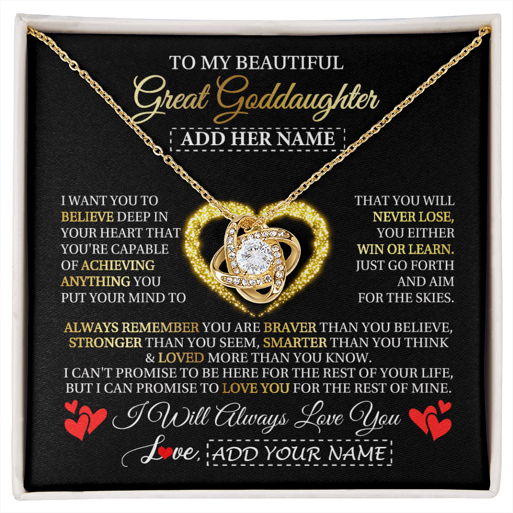 Love Knot Necklace 18K Yellow Gold Finish | 1 | Personalized Beautiful Gift For Goddaughter From Godmother Graduation Necklace Great Goddaughter Gifts Birthday Christmas Customized Gift Box Message Card | siriusteestore