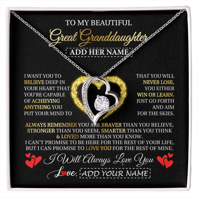 Forever Love Necklace 14K White Gold Finish | 1 | Personalized Beautiful Gift For Granddaughter From Grandma Grandpa Graduation Necklace Great Granddaughter Gifts Birthday Christmas Gift Box Message Card | siriusteestore