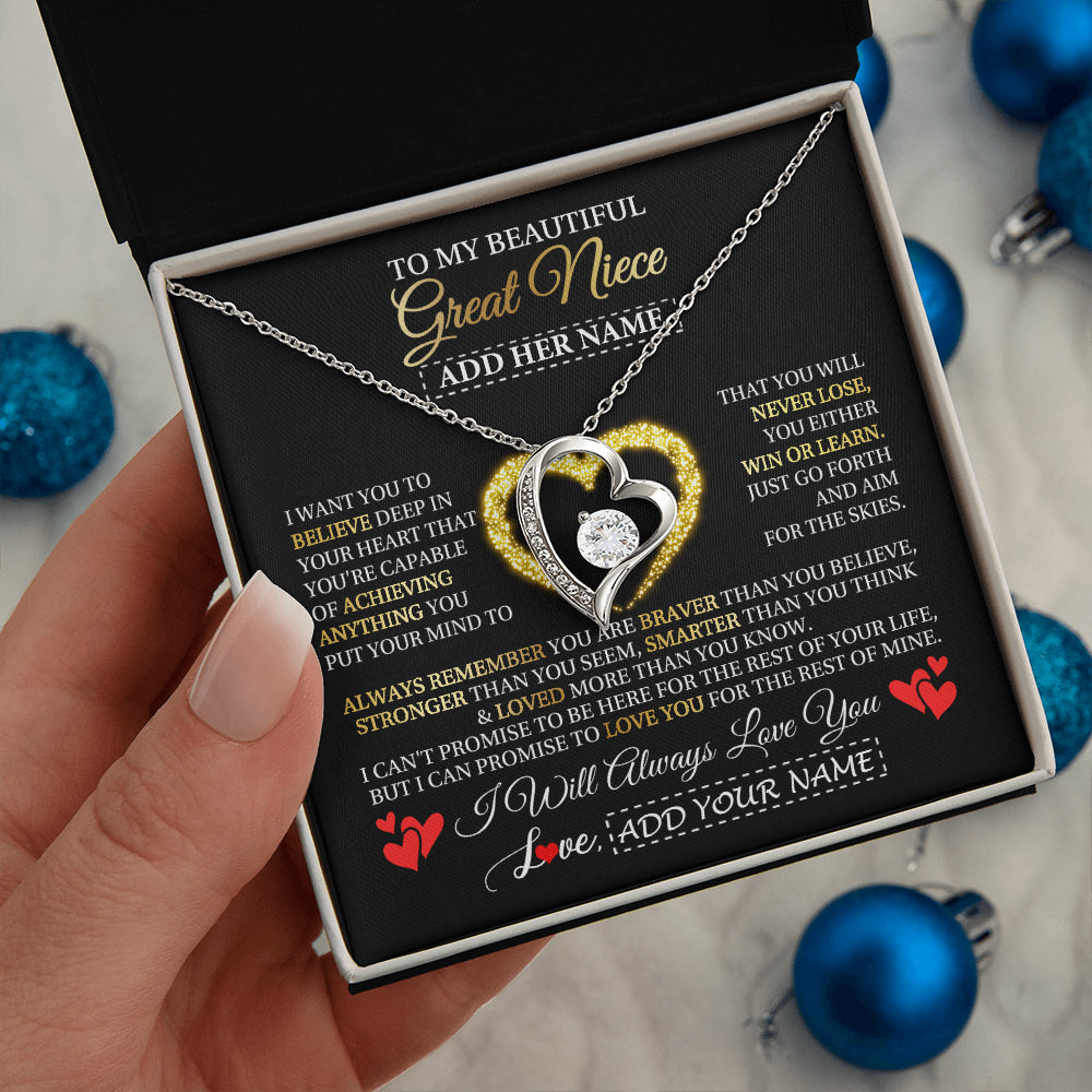 Forever Love Necklace 14K White Gold Finish | 2 | Personalized Beautiful Gift For Niece From Aunt Uncle Auntie Graduation Necklace Great Niece Gifts Birthday Christmas Customized Gift Box Message Card | siriusteestore