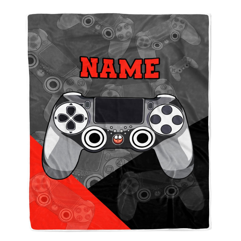 Personalized Bedding Gaming Blanket Custom Name Red Black Video Game Controller Gamer Blanket for Boys Girls Son Men Birthday Christmas Fleece Throw Blanket | siriusteestore