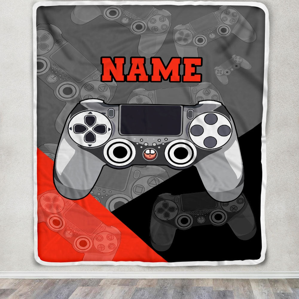 Personalized Bedding Gaming Blanket Custom Name Red Black Video Game Controller Gamer Blanket for Boys Girls Son Men Birthday Christmas Fleece Throw Blanket | siriusteestore
