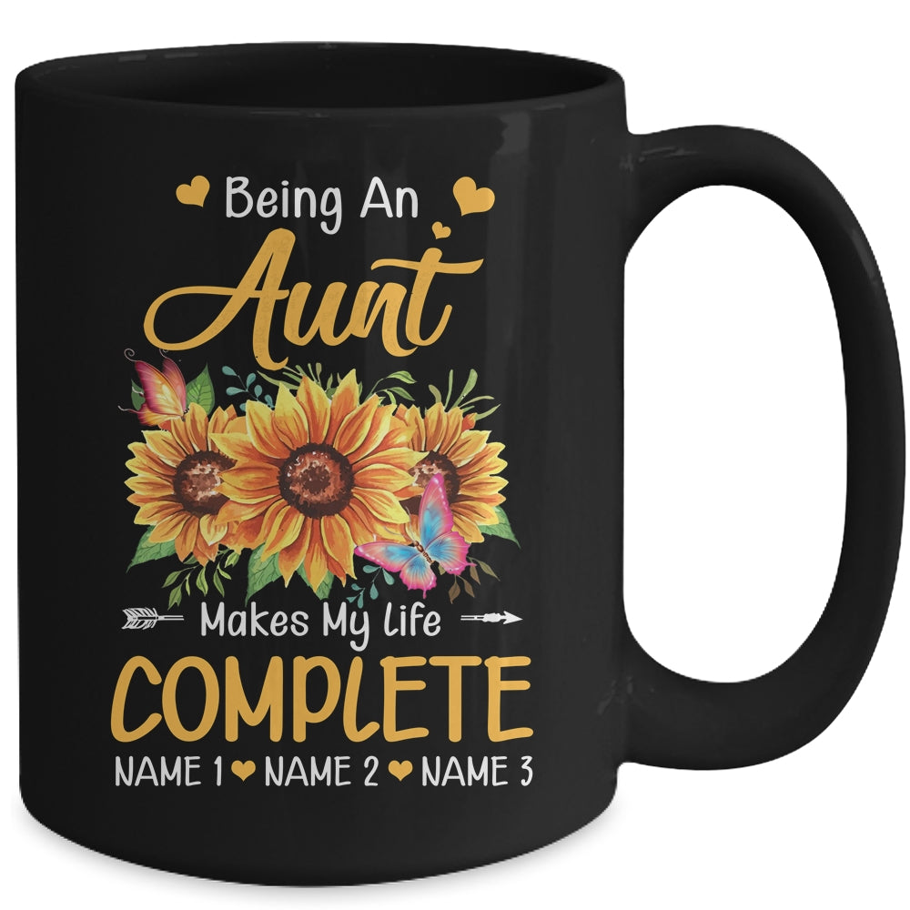Personalized Being A Aunt Makes My Life Complete Custom With Grandkids Name Mothers Day Birthday Christmas Mug | siriusteestore
