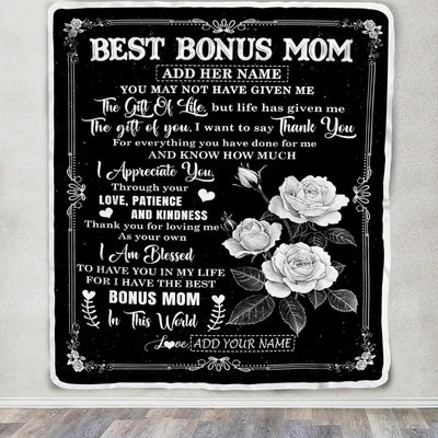 Personalized Best Bonus Mom Gifts Blanket Happy Mother's Day Gift For Step Mom Meaningful Family Quote Stepmom Birthday Christmas Custom Fleece Throw Blanket | siriusteestore