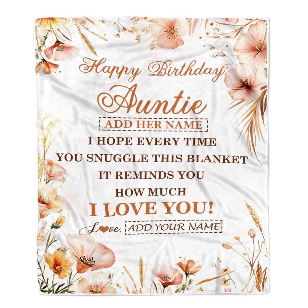 Personalized Birthday Gifts For Auntie Gifts From Niece Nephew Blanket Yellow Happy Birthday Auntie Unique Gifts Bday Customized Fleece Throw Blanket | siriusteestore