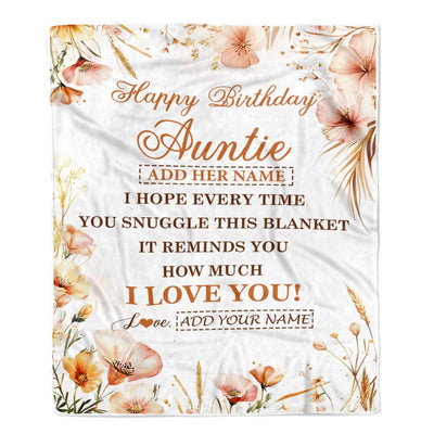 Personalized Birthday Gifts For Auntie Gifts From Niece Nephew Blanket Yellow Happy Birthday Auntie Unique Gifts Bday Customized Fleece Throw Blanket | siriusteestore