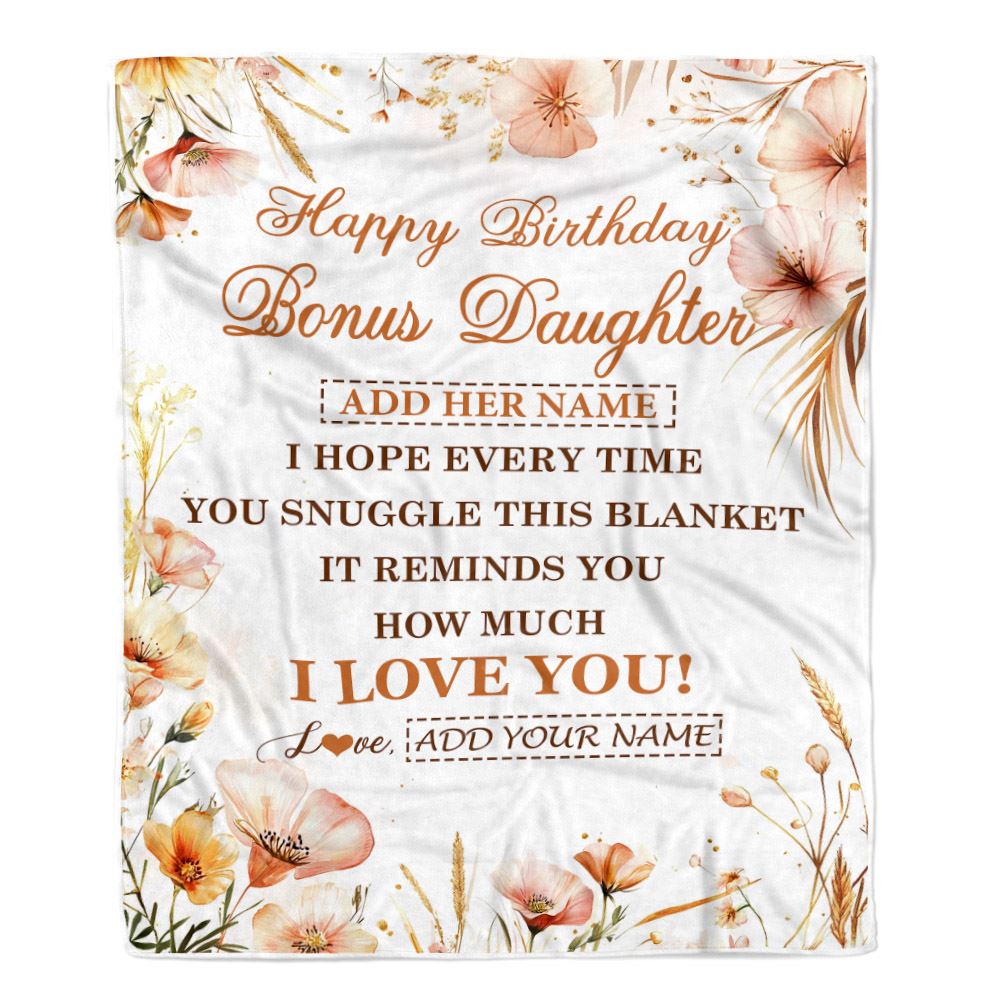 Personalized Birthday Gifts For Bonus Daughter Gifts From Mom Dad Blanket Yellow Happy Birthday Stepdaughter Unique Gifts Bday Customized Fleece Blanket | siriusteestore