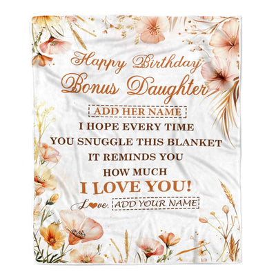 Personalized Birthday Gifts For Bonus Daughter Gifts From Mom Dad Blanket Yellow Happy Birthday Stepdaughter Unique Gifts Bday Customized Fleece Blanket | siriusteestore