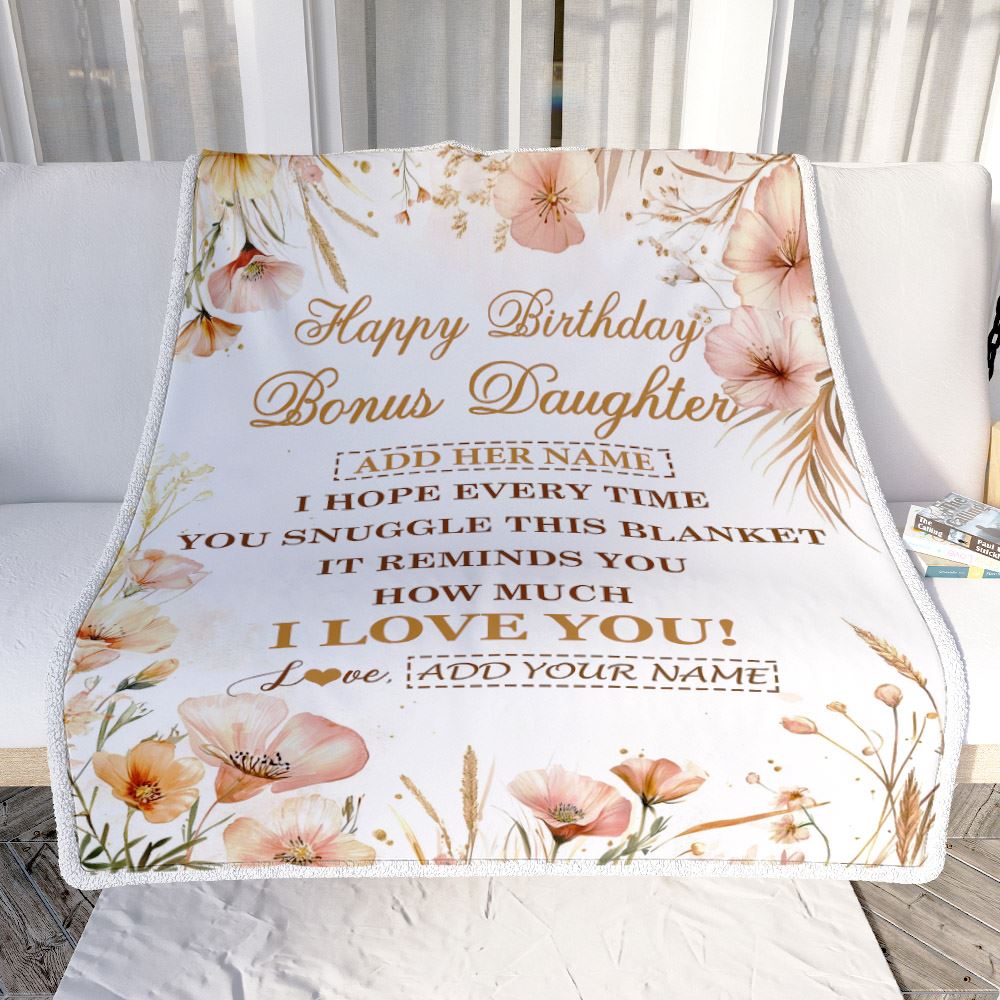 Personalized Birthday Gifts For Bonus Daughter Gifts From Mom Dad Blanket Yellow Happy Birthday Stepdaughter Unique Gifts Bday Customized Fleece Blanket | siriusteestore