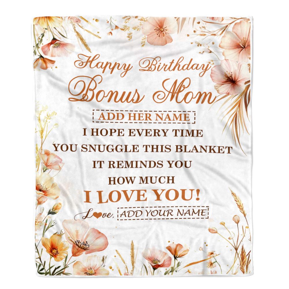 Personalized Birthday Gifts For Bonus Mom Gifts From Stepdaughter Blanket Yellow Happy Birthday Stepmom Unique Gifts Bday Customized Fleece Blanket | siriusteestore