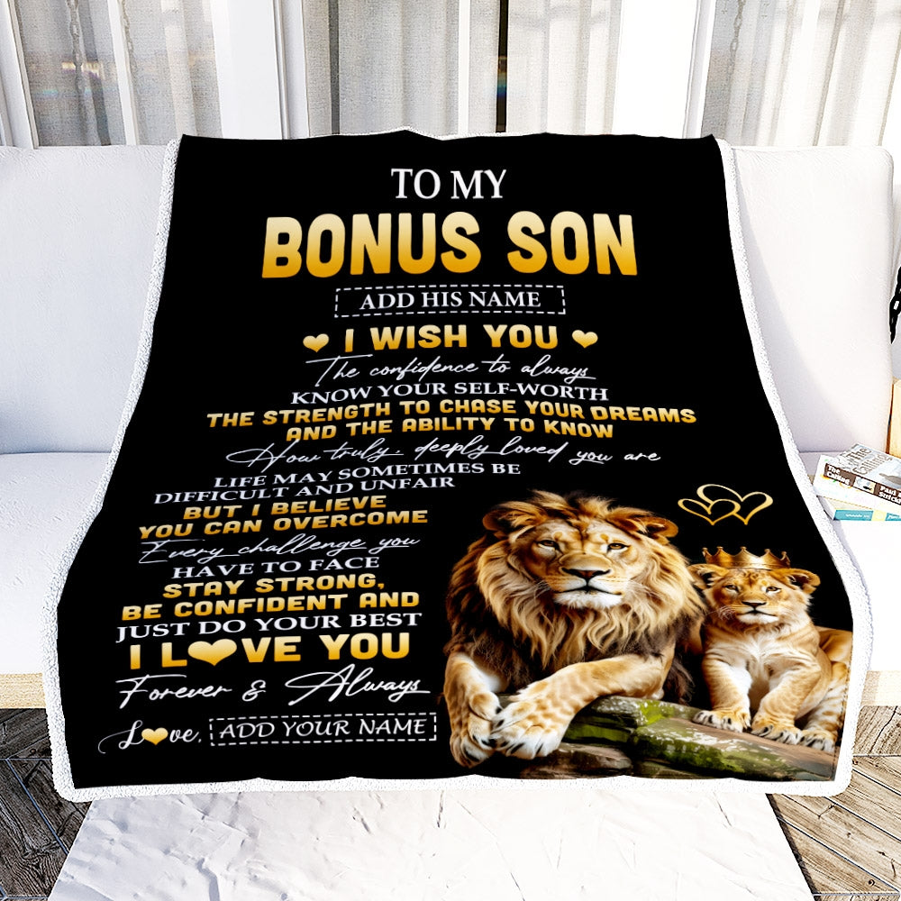 Personalized Birthday Gifts For Bonus Son From Stepdad Blanket I Wish You To My Stepson Gifts Graduation Christmas Gift Ideas Customized Fleece Throw Blanket | siriusteestore