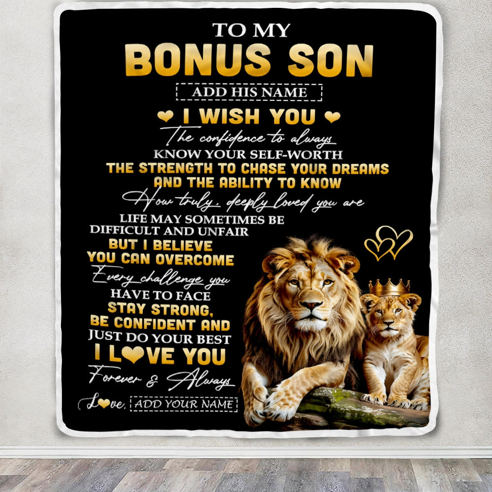 Personalized Birthday Gifts For Bonus Son From Stepdad Blanket I Wish You To My Stepson Gifts Graduation Christmas Gift Ideas Customized Fleece Throw Blanket | siriusteestore