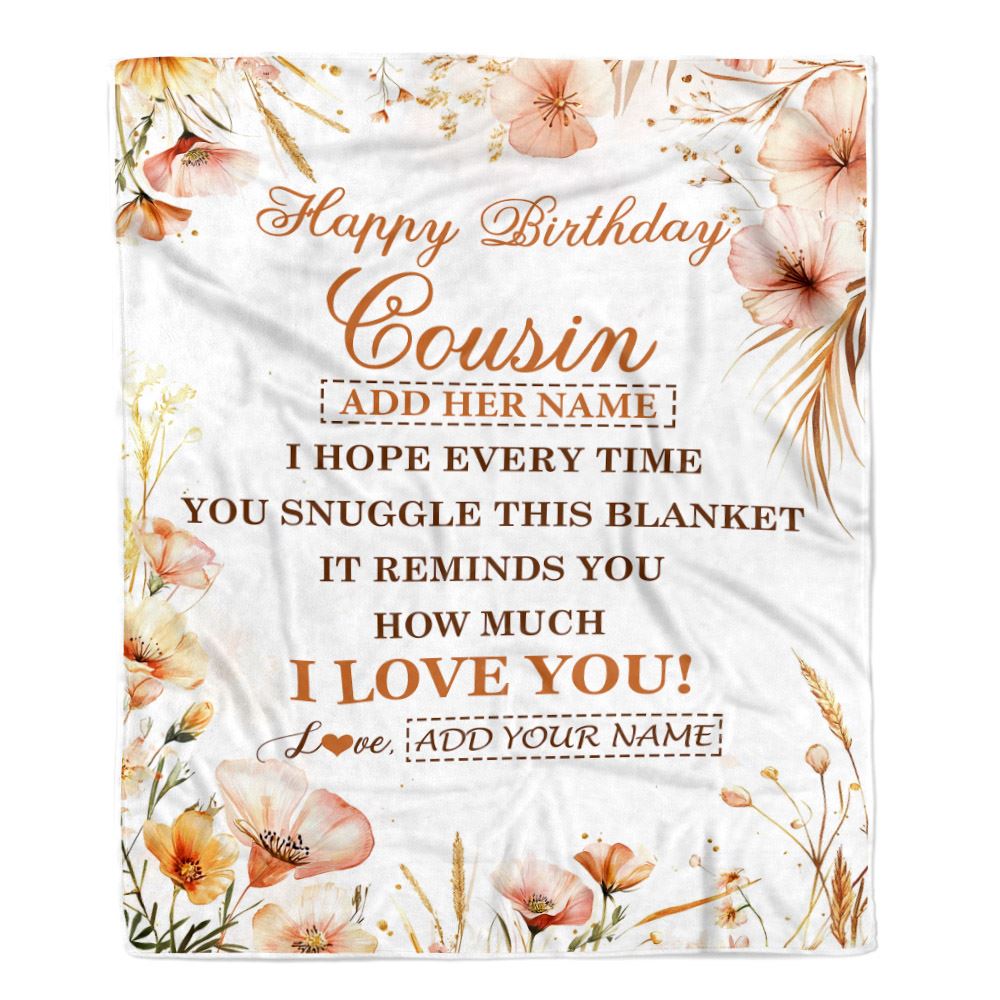 Personalized Birthday Gifts For Cousin Gifts From Family Blanket Yellow Happy Birthday Cousin Unique Gifts Bday Customized Fleece Throw Blanket | siriusteestore