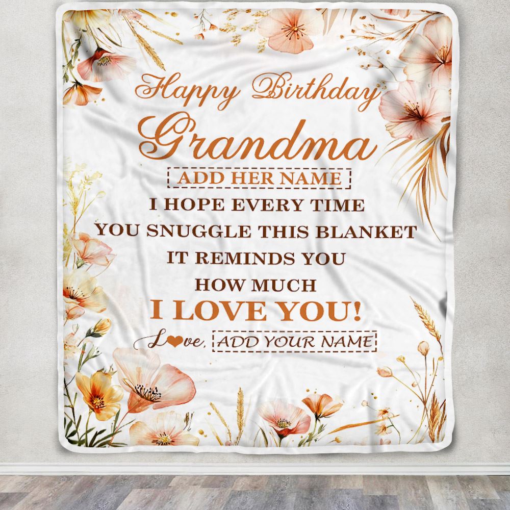 Personalized Birthday Gifts For Grandma Gifts From Granddaughter Blanket Yellow Happy Birthday Grandma Unique Gifts Bday Customized Fleece Blanket | siriusteestore