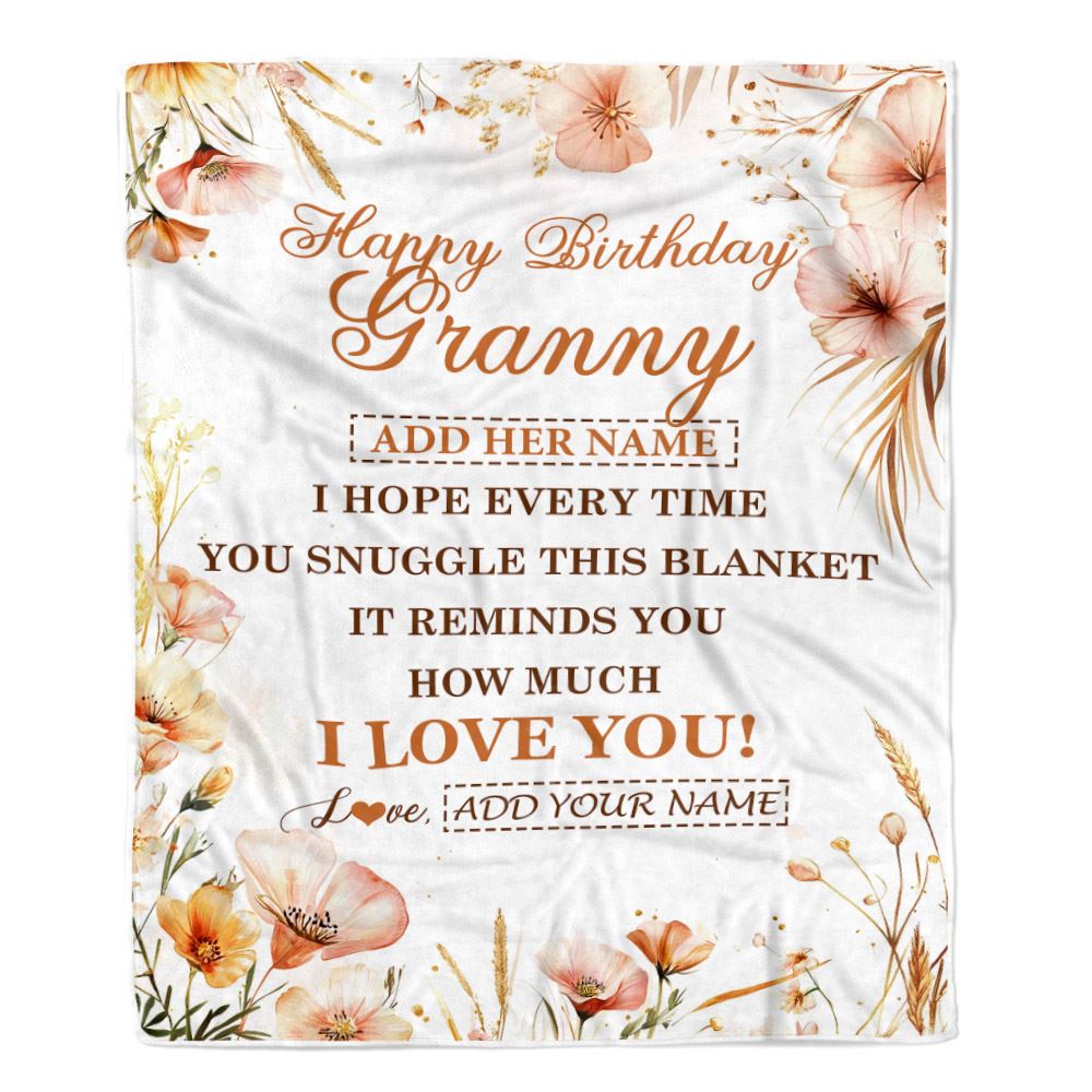 Personalized Birthday Gifts For Granny Gifts From Granddaughter Blanket Yellow Happy Birthday Granny Unique Gifts Bday Customized Fleece Blanket | siriusteestore