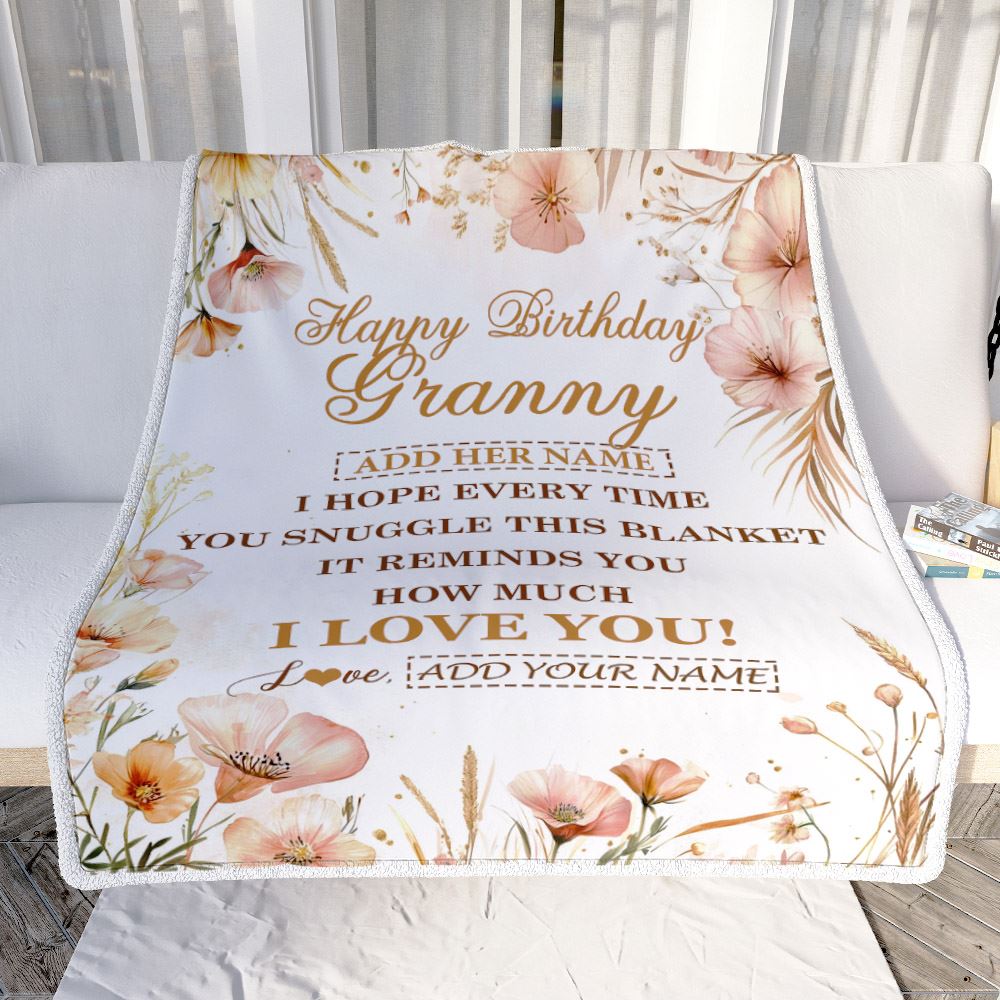 Personalized Birthday Gifts For Granny Gifts From Granddaughter Blanket Yellow Happy Birthday Granny Unique Gifts Bday Customized Fleece Blanket | siriusteestore