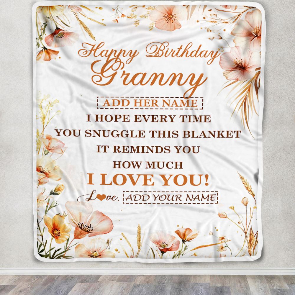 Personalized Birthday Gifts For Granny Gifts From Granddaughter Blanket Yellow Happy Birthday Granny Unique Gifts Bday Customized Fleece Blanket | siriusteestore