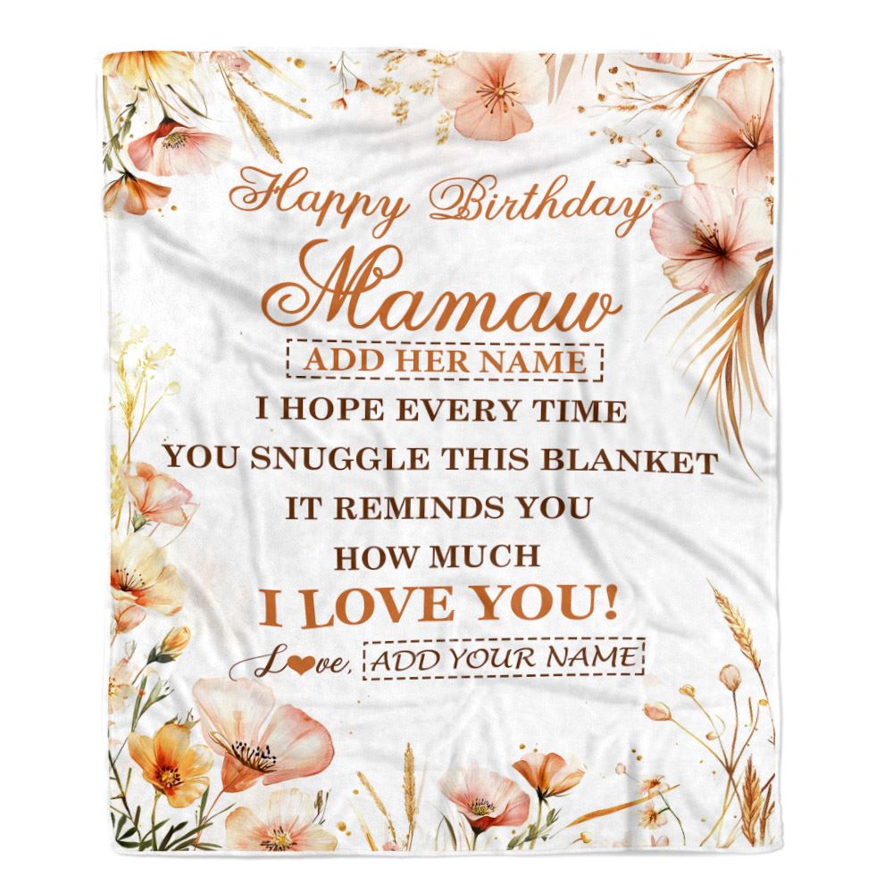 Personalized Birthday Gifts For Mamaw Gifts From Granddaughter Grandson Blanket Yellow Happy Birthday Mamaw Unique Gifts Bday Customized Fleece Blanket | siriusteestore