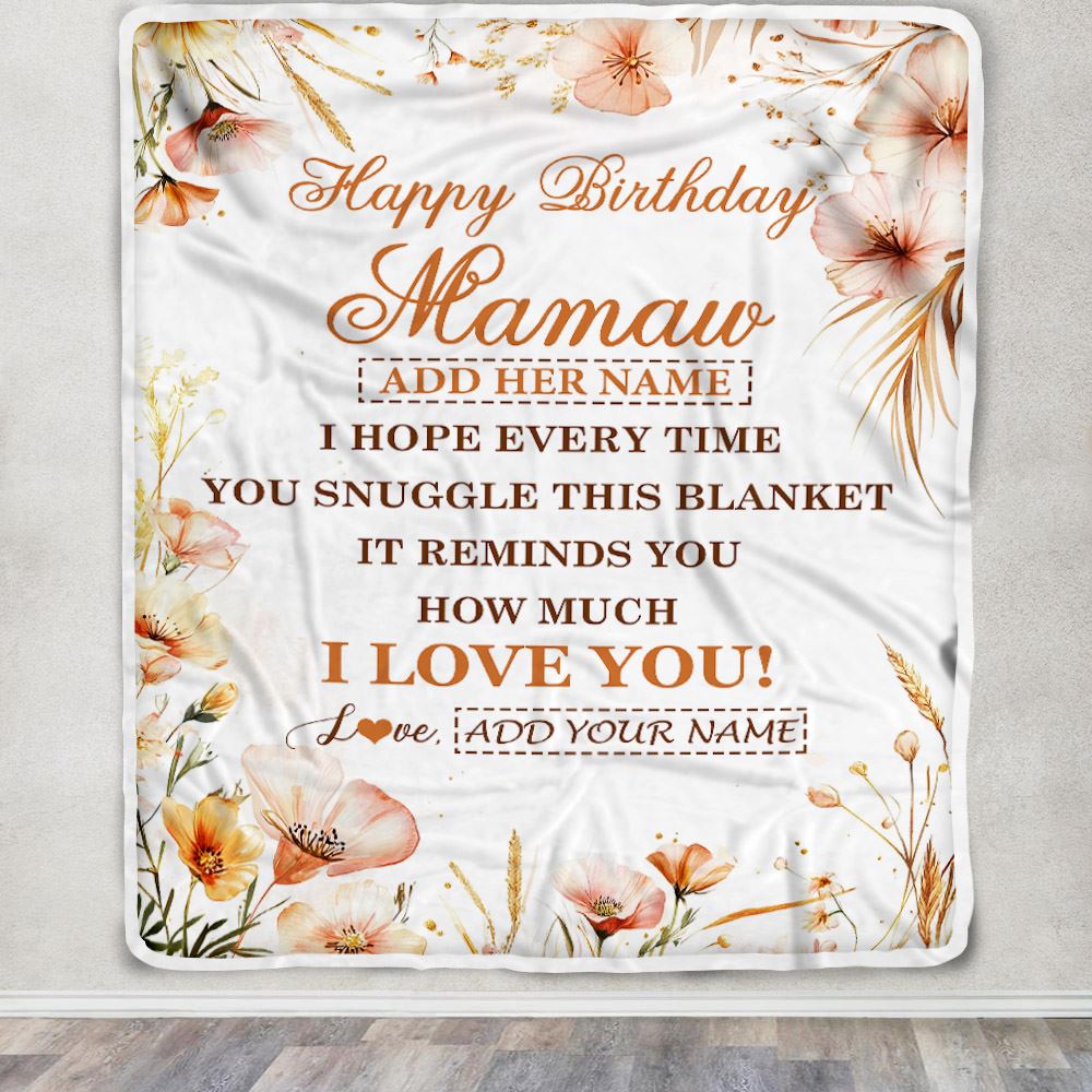 Personalized Birthday Gifts For Mamaw Gifts From Granddaughter Grandson Blanket Yellow Happy Birthday Mamaw Unique Gifts Bday Customized Fleece Blanket | siriusteestore