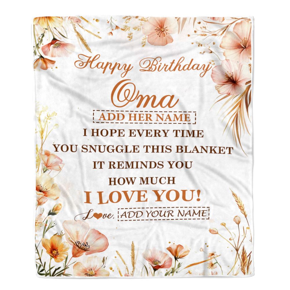 Personalized Birthday Gifts For Oma Gifts From Granddaughter Grandson Blanket Yellow Happy Birthday Oma Unique Gifts Bday Customized Fleece Blanket | siriusteestore