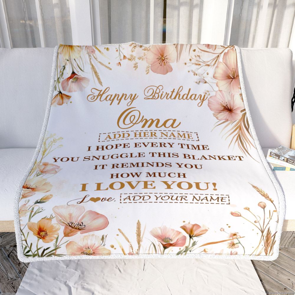 Personalized Birthday Gifts For Oma Gifts From Granddaughter Grandson Blanket Yellow Happy Birthday Oma Unique Gifts Bday Customized Fleece Blanket | siriusteestore