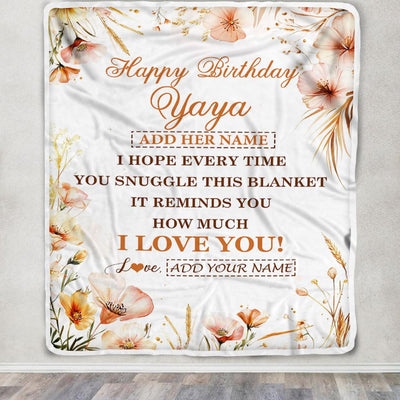 Personalized Birthday Gifts For Yaya Gifts From Kids Grandkids Blanket Yellow Happy Birthday Yaya Unique Gifts Bday Customized Fleece Throw Blanket | siriusteestore
