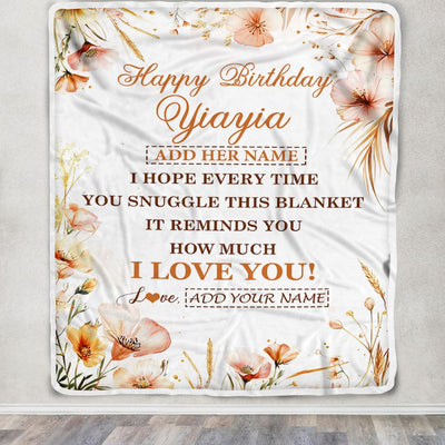 Personalized Birthday Gifts For Yiayia Gifts From Granddaughter Blanket Yellow Happy Birthday Yiayia Unique Gifts Bday Customized Fleece Throw Blanket | siriusteestore