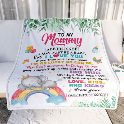 Personalized Blanket For Mommy From Baby Bump Mommy Baby Elephant First Time Mom 1st Mother's Day Custom Name Mommy Baby Gifts Customized Fleece Throw Blanket | siriusteestore