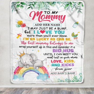 Personalized Blanket For Mommy From Baby Bump Mommy Baby Elephant First Time Mom 1st Mother's Day Custom Name Mommy Baby Gifts Customized Fleece Throw Blanket | siriusteestore