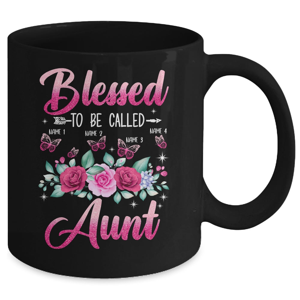 Personalized Blessed To Be Called Aunt Custom Kids Name Mothers Day Birthday Christmas Rose Butterfly Mug | siriusteestore
