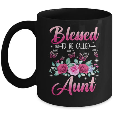 Personalized Blessed To Be Called Aunt Custom Kids Name Mothers Day Birthday Christmas Rose Butterfly Mug | siriusteestore