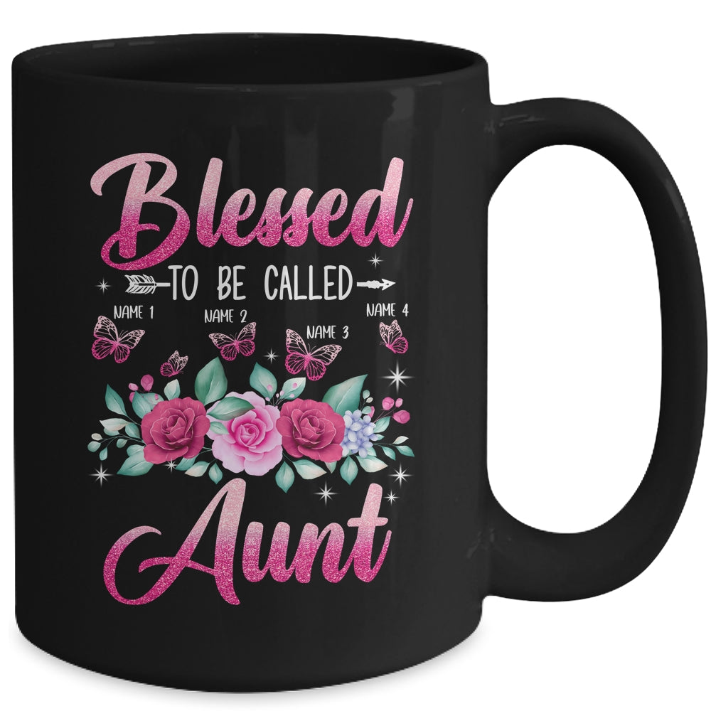 Personalized Blessed To Be Called Aunt Custom Kids Name Mothers Day Birthday Christmas Rose Butterfly Mug | siriusteestore