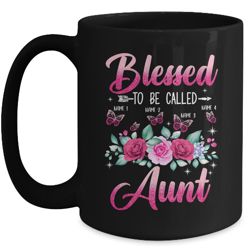 Personalized Blessed To Be Called Aunt Custom Kids Name Mothers Day Birthday Christmas Rose Butterfly Mug | siriusteestore