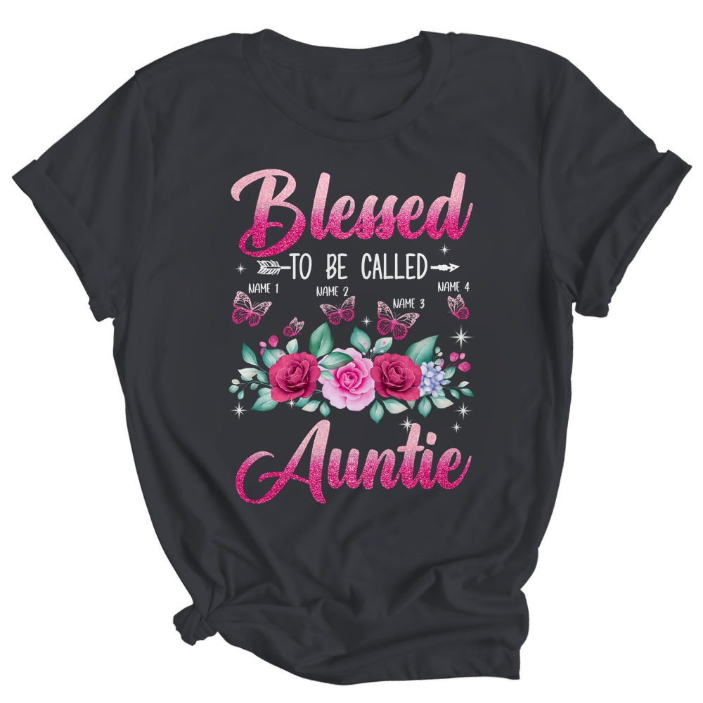 Personalized Blessed To Be Called Auntie Custom Kids Name Mothers Day Birthday Christmas Rose Butterfly Shirt & Tank Top | siriusteestore