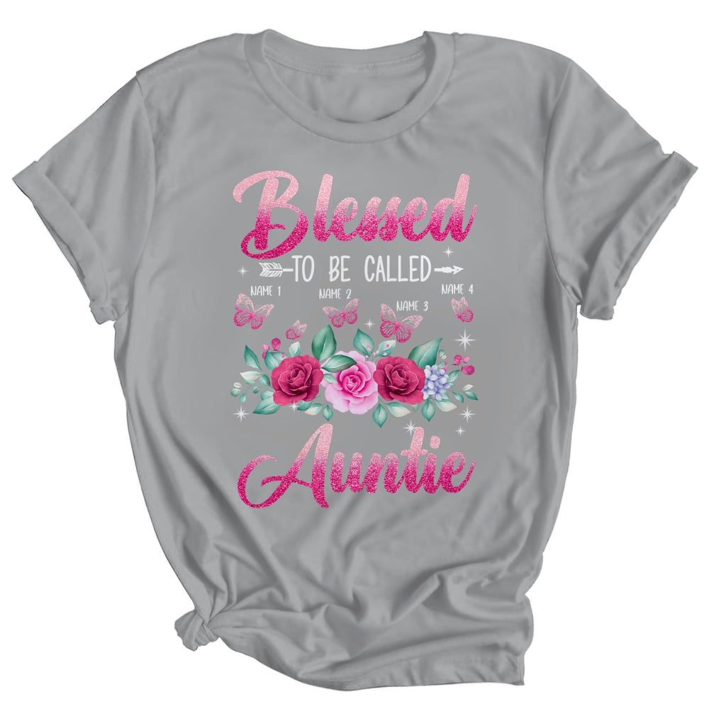 Personalized Blessed To Be Called Auntie Custom Kids Name Mothers Day Birthday Christmas Rose Butterfly Shirt & Tank Top | siriusteestore