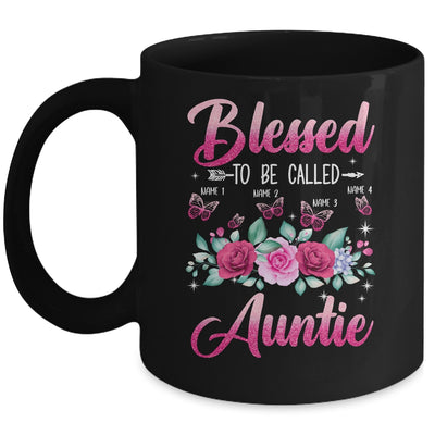 Personalized Blessed To Be Called Auntie Custom Kids Name Mothers Day Birthday Christmas Rose Butterfly Mug | siriusteestore