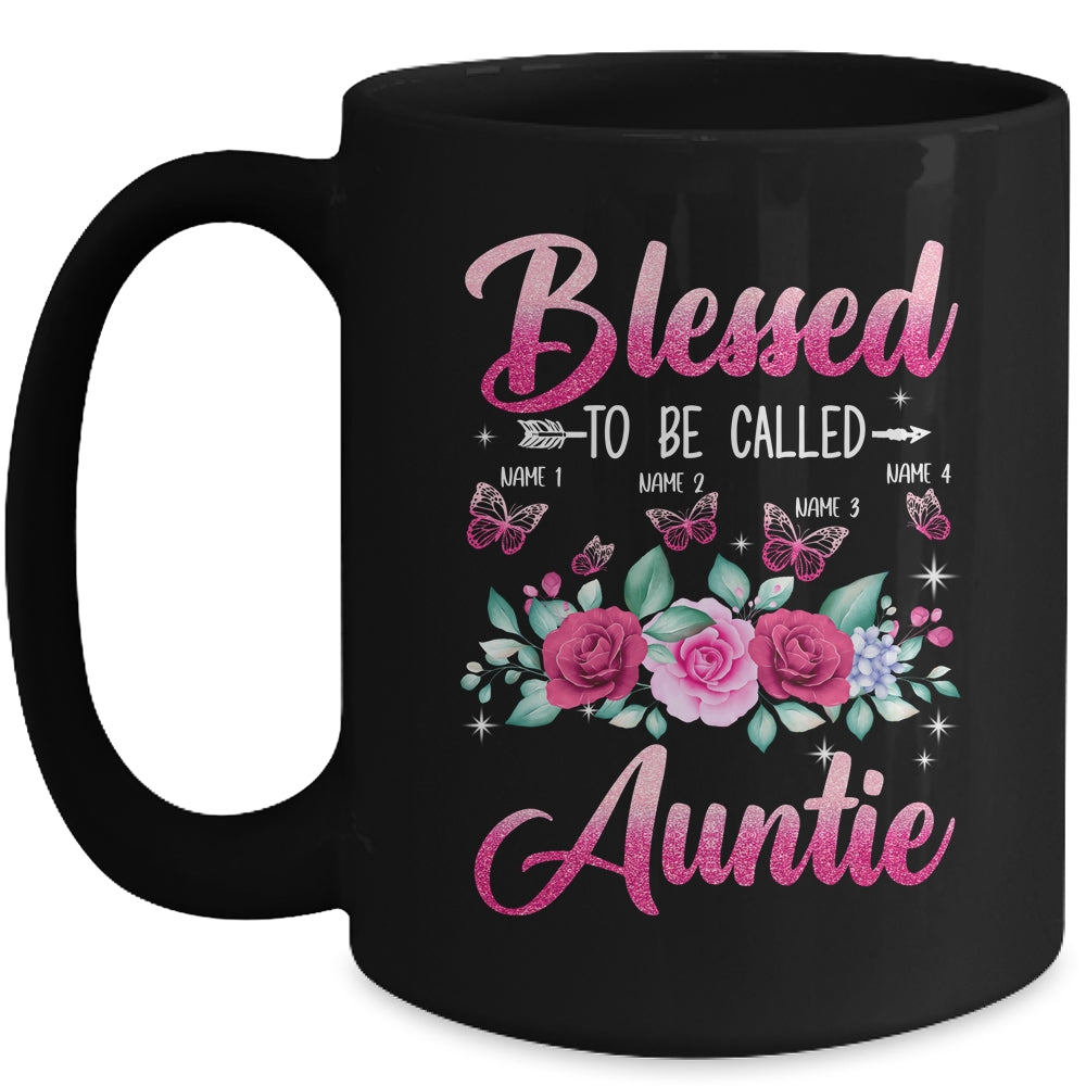 Personalized Blessed To Be Called Auntie Custom Kids Name Mothers Day Birthday Christmas Rose Butterfly Mug | siriusteestore