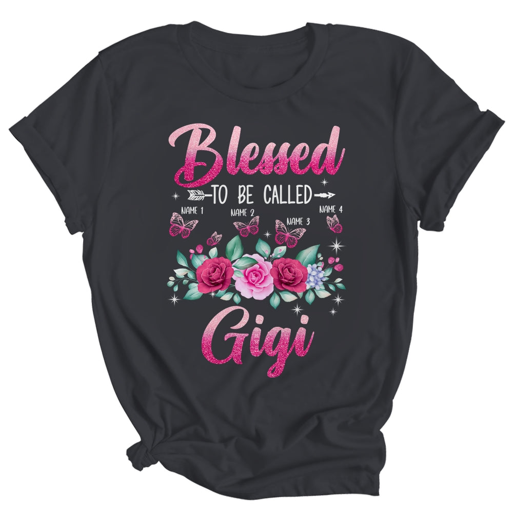 Personalized Blessed To Be Called Gigi Custom Grandkids Name Mothers Day Birthday Christmas Rose Butterfly Shirt & Tank Top | siriusteestore