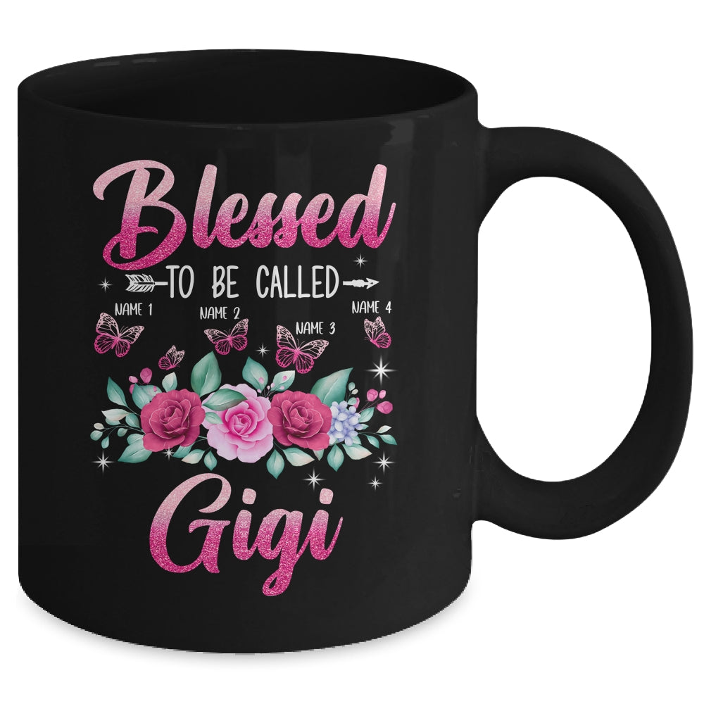 Personalized Blessed To Be Called Gigi Custom Grandkids Name Mothers Day Birthday Christmas Rose Butterfly Mug | siriusteestore